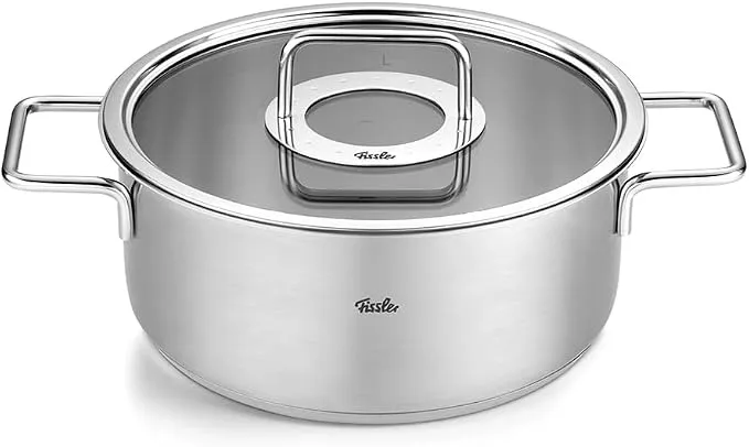 Fissler Pure Collection Rustidera 3.9 L, 24 cm, Acero Inoxidable con Tapa de Vidrio