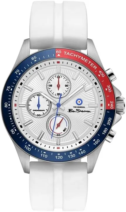 Reloj Ben Sherman Winchester Cronógrafo Hombre Esfera Plateada Silicona Blanca
