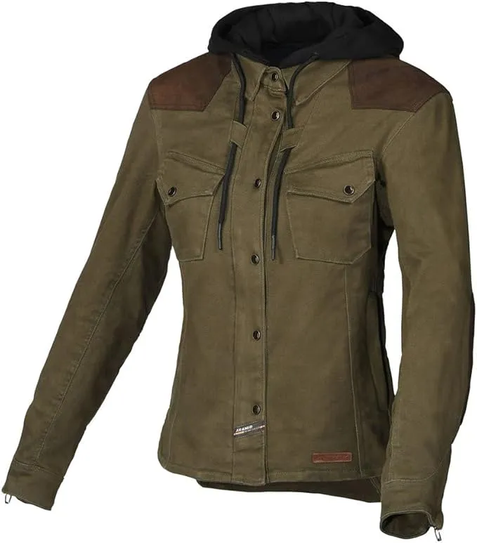 Macna Inland-Chaqueta Textil para Moto, para Mujer Jersey de Mono, Verde/Marrón, X-Small Unisex Adulto