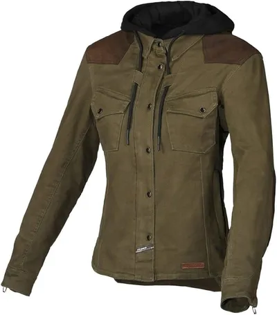 Macna Inland-Chaqueta Textil para Moto, para Mujer Jersey de Mono, Verde/Marrón, X-Small Unisex Adulto