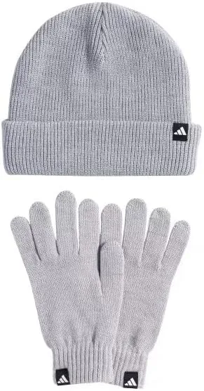 Pack Gorro y Guantes Adidas Unisex Adulto (Light Grey Heather/White)