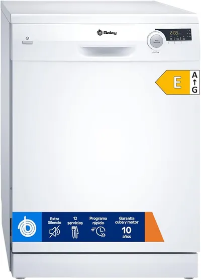 Balay - Lavavajillas de libre instalación, 60 cm, 12 servicios, Auto Diario, Pausa+Carga, ExtraSilencio, Blanco, 3VS506BP