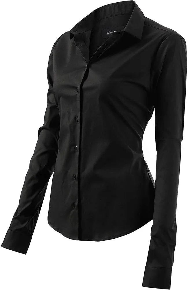 Camisa Básica de Algodón Manga Larga para Mujer - Ideal Oficina/Trabajo