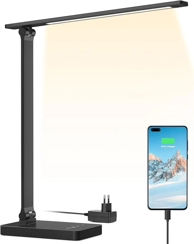 Lámpara Escritorio Lepro LED 655 con Puerto USB y Luz Regulable