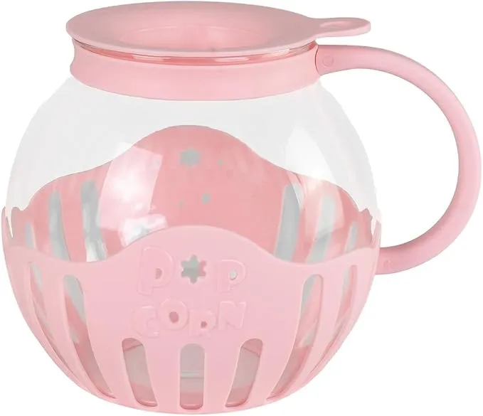 JOCCA Palomitero de Vidrio para Microondas 2,2L con Rejilla de Silicona Rosa