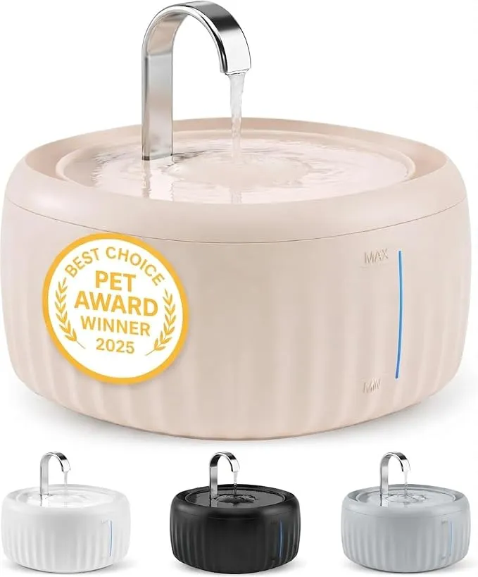 Pretty Paw Fuente de Agua para Gatos 3L con Indicador LED Silenciosa Beige