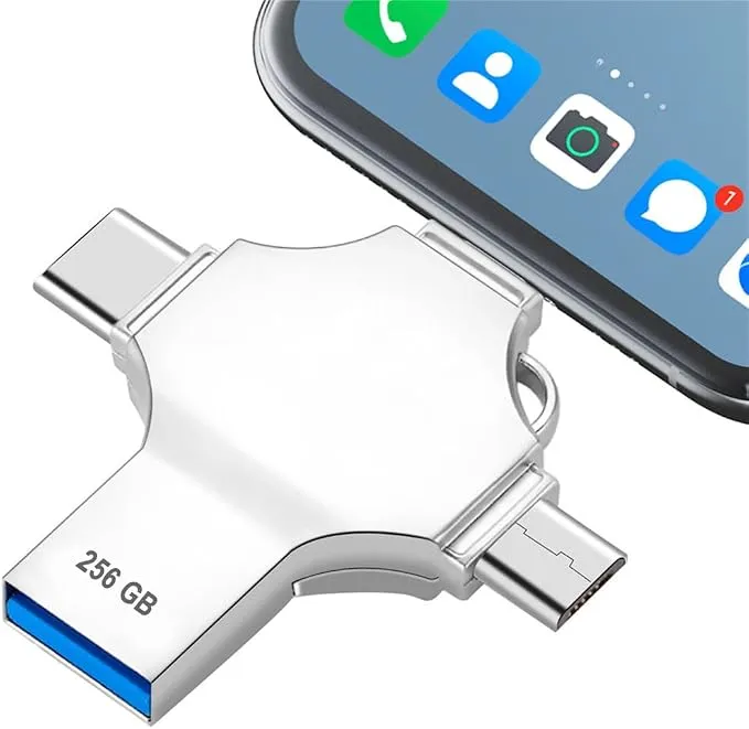 Pendrive Multipuerto 256GB USB A, Type C, Lightning y Micro USB