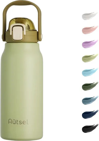 Autsel 1.7 litro Botella Agua Acero Inoxidable Botella Termica con Pajita Deportiva Termo sin BPA con Doble Aislamiento
