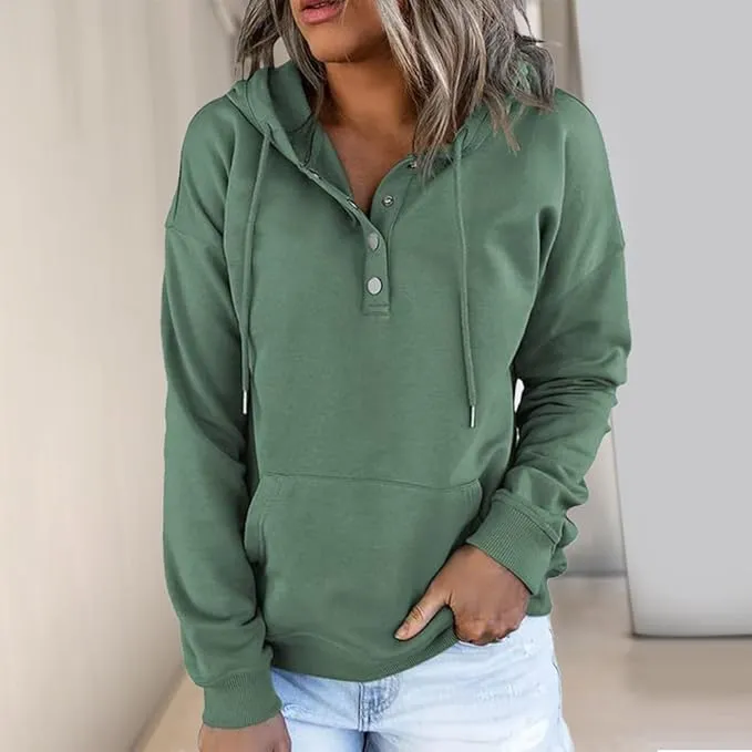 Sudadera con Capucha y Cuello de botón para Mujer