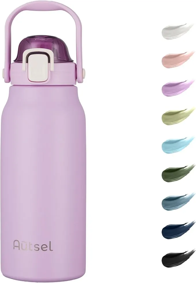 Autsel 1.7 litro Botella Agua Acero Inoxidable Botella Termica con Pajita Deportiva Termo sin BPA con Doble Aislamiento