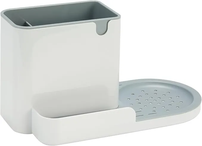Amazon Basics Organizador de Fregadero con Recipiente para Estropajos, Grande, Blanco