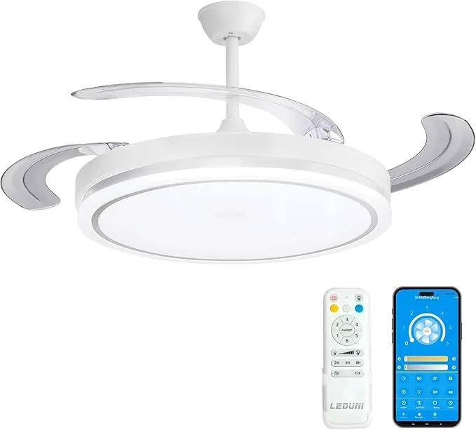 LEDUNI Ventilador de Techo LED con Aspas Retráctiles