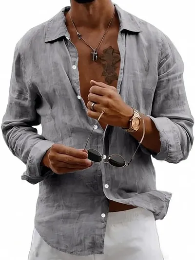 Camisa Henley Lino Manga Corta