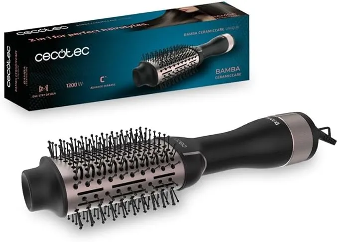 Cepillo Voluminizador Cecotec Bamba CeramicCare 1200W - Seca y Peina a la Vez