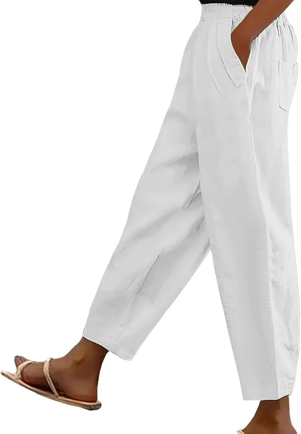 Pantalones CheChury 7/8 de Algodón y Lino para Mujer