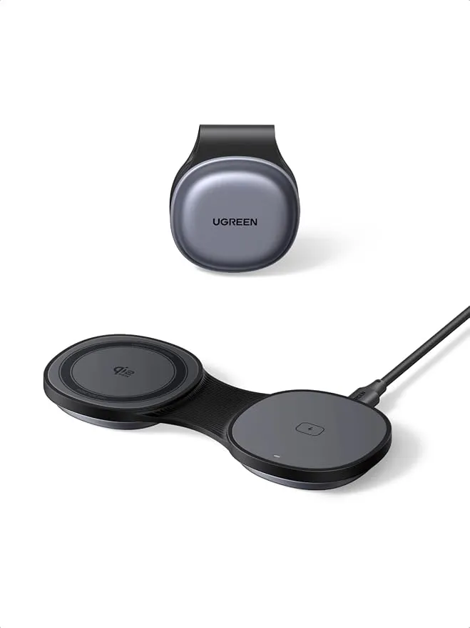 UGREEN MagFlow Qi2 Cargador Inalámbrico 2 en 1 Carga Rápida para iPhone y AirPods
