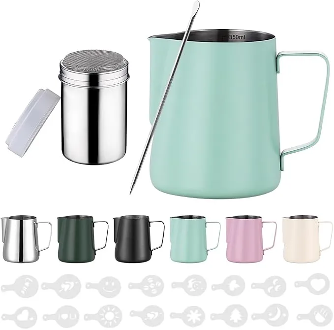 Pack Barista Completo: Jarra Acero Inox 350ml con Plantillas y Bolígrafo