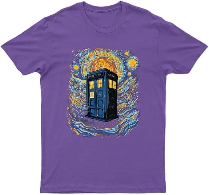Camisetas divertidas con diseño de caja azul de noche estrellada para hombre