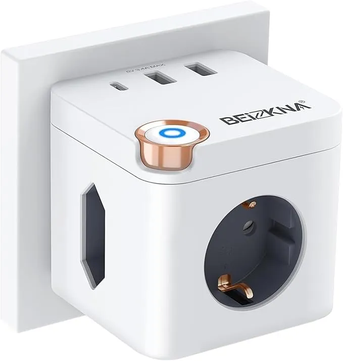 Cubo enchufe múltiple con USB C y 3 tomas