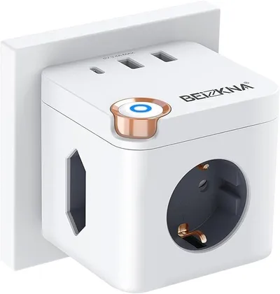 Cubo enchufe múltiple con USB C y 3 tomas