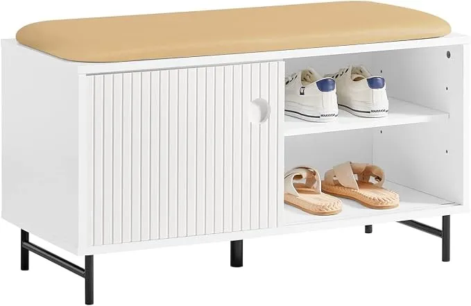 Banco Zapatero SoBuy con Puertas Correderas - Blanco 85x37x49cm