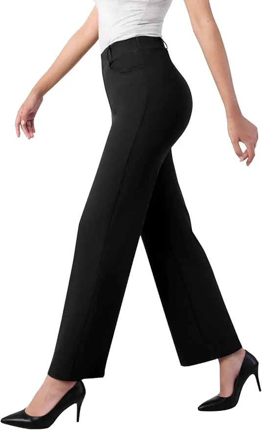Glacspyg Pantalones de Ocio de Cintura Alta para Mujer Otoño e Invierno Tejido de poliéster y Elastano de Alta Densidad Pantalones de Trabajo Elegantes y Lisos con Bolsillos Negro L