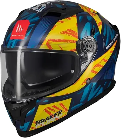 MT Helmets Braker SV, Casco Moto Integral Deportivo, Visor Solar Retráctil, Pantalla de Extracción Rápida Patentada, Spoiler Aerodinámico y Preparado Intercomunicador UCS, Homologado ECE 22.06 & DOT