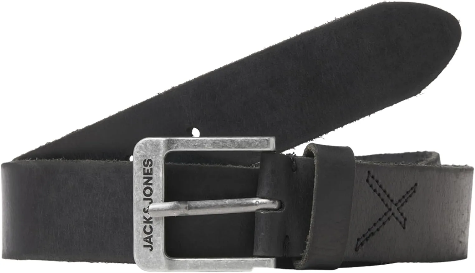 JACK & JONES Cinturón de Cuero Genuino JACROCK Clásico Negro