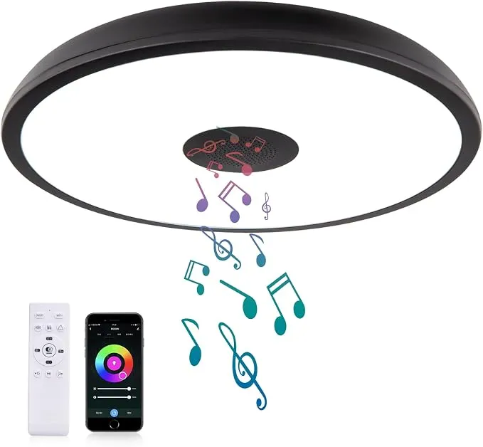 Lámpara LED Inteligente Negra Impermeable con Altavoz Bluetooth y RGB