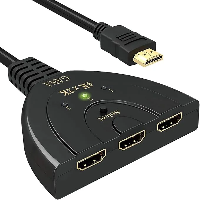 HDMI Switch 4K 3 Entradas 1 Salida, Duplicador Conmutador para HDTV, Consolas y Streaming