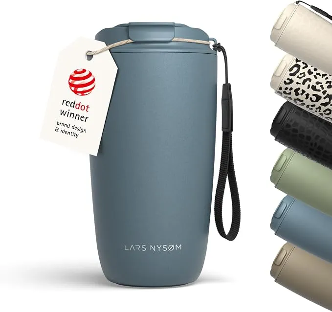 LARS NYSØM Taza Térmica Café 500ml Acero Inoxidable con Correa y Tapa