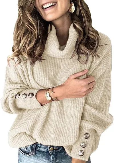 Jersey de cuello alto para mujer oversized de invierno de manga larga de punto casual cálido