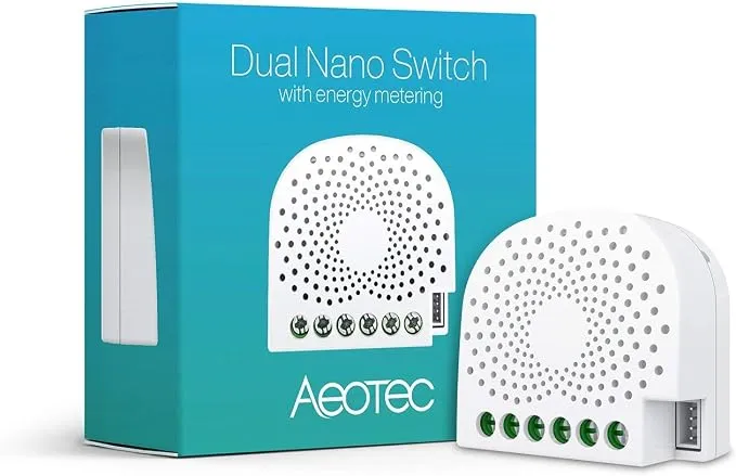 AEOTEC Dual Nano Switch Controlador de Encendido/Apagado con Medición de Potencia Z-Wave Plus