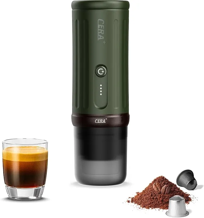 Cafetera Eléctrica Portátil CERApresso 5-8 Tazas, Autocalentamiento 20 Bares, Verde