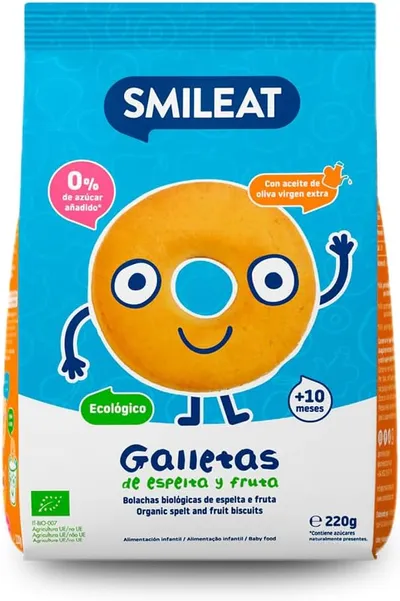 Smileat Galletas de Espelta y Fruta para Bebés (10+ meses) - 220g