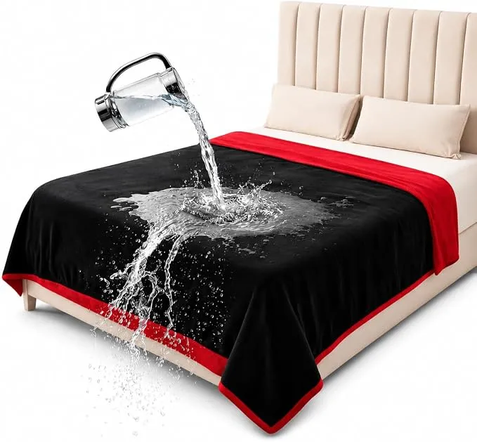 Bedding Aid Manta Impermeable para Cama - 152 x 203 cm, Rojo y Negro
