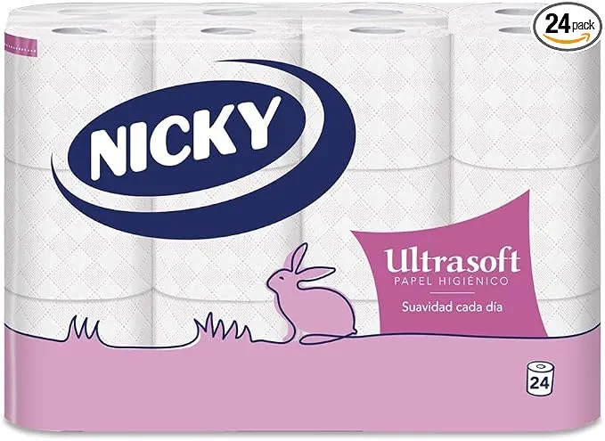 Pack 24 Rollos Papel Higiénico Nicky Ultrasoft Aroma Talco