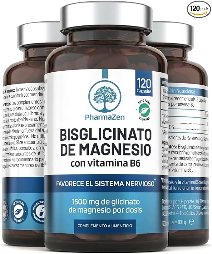 Magnesio Bisglicinato 1500mg con Vitamina B6 para Sueño y Energía