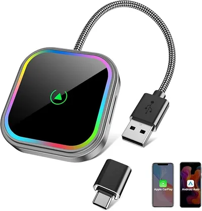 ESSGOO Mini Adaptador Inalámbrico CarPlay y Android Auto con Luces RGB