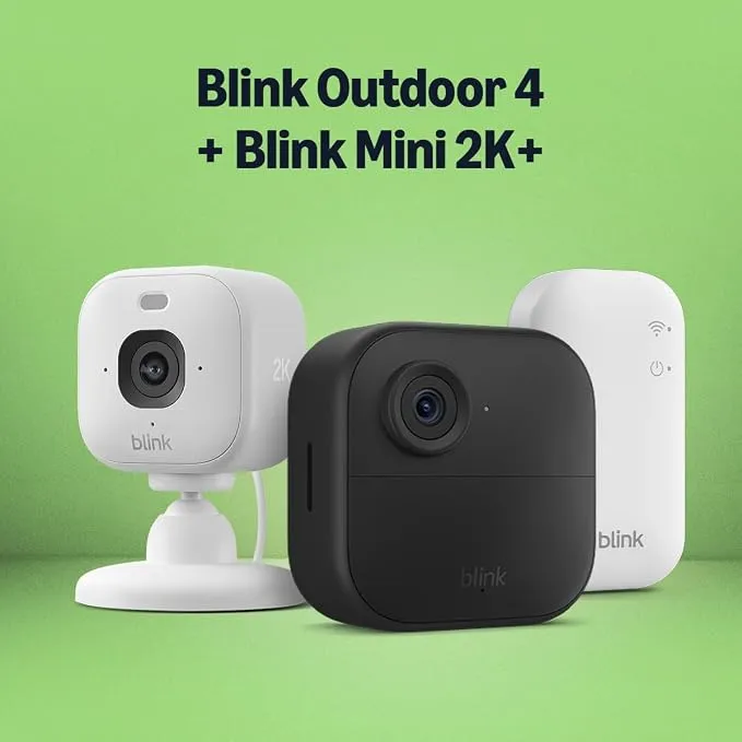 Blink Outdoor 4 + Mini 2K+ Cámara de Seguridad Inteligente Inalámbrica