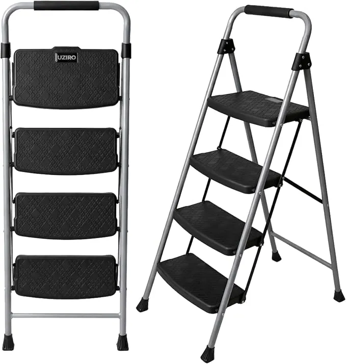 Escalera Plegable UZIRO 4 Peldaños Antideslizantes