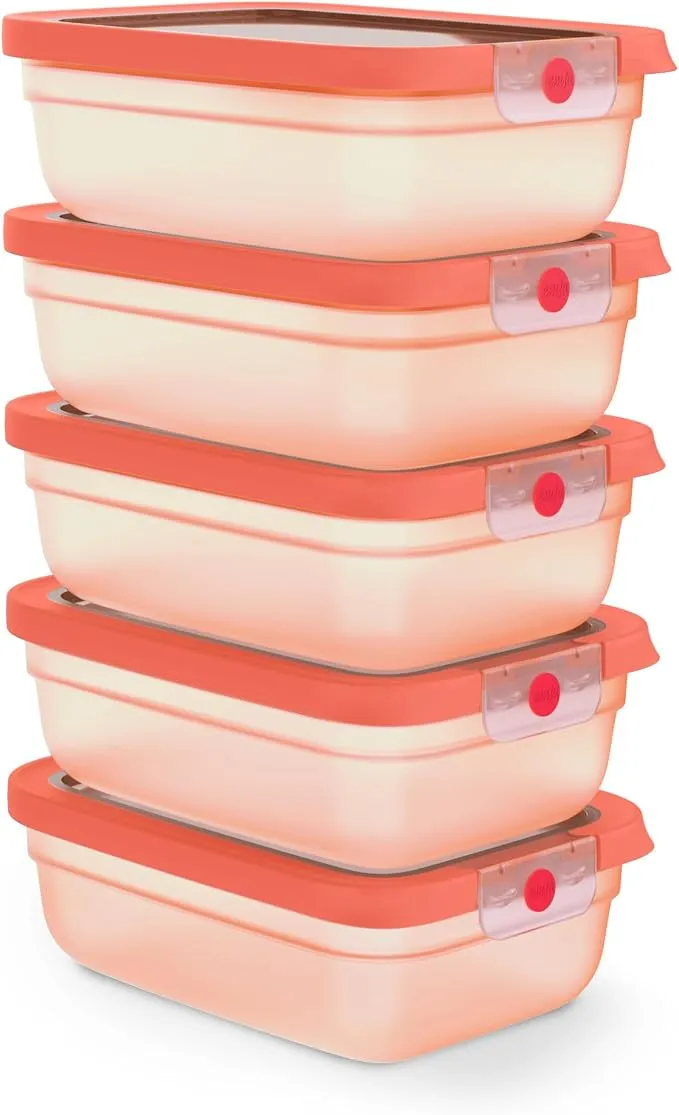 Emsa oneClick Set de 5 Recipientes para Alimentos 1,2L, Naranja