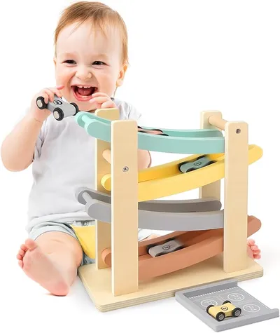 Vanplay Montessori Juguete a Partir de 1 año para Coche, Pista de Bolas, Madera