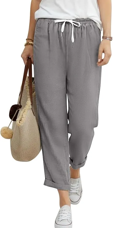 Pantalones Palazzo CMTOP 7/8 de Algodón Ligeros con Cintura Elástica