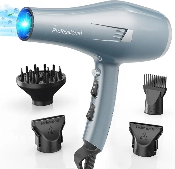 Secador de Pelo Profesional Iónico con Accesorios y Múltiples Temperaturas