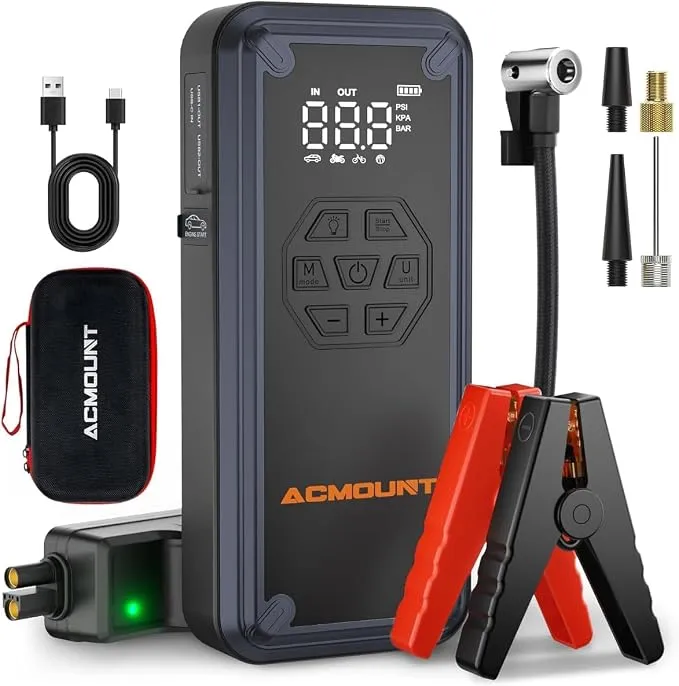 Arrancador de Coches Acmount W160 8000A con Compresor y Carga Rápida