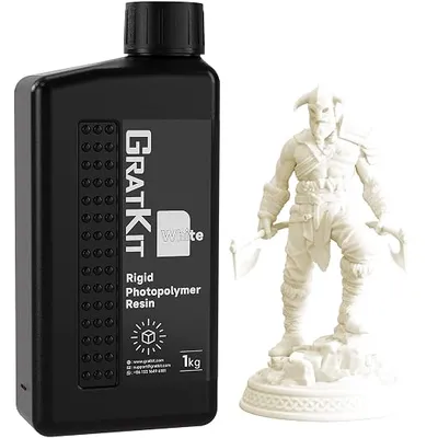 GratKit Resina Rígida 8K, Impresora 3D Resina, de Fotopolímero de Curado UV de 405nm, Bajo Olor, de Alta Precisión, Compatible 2K/4K/6K/8K/10K Impresora 3D, 1000g Blanco