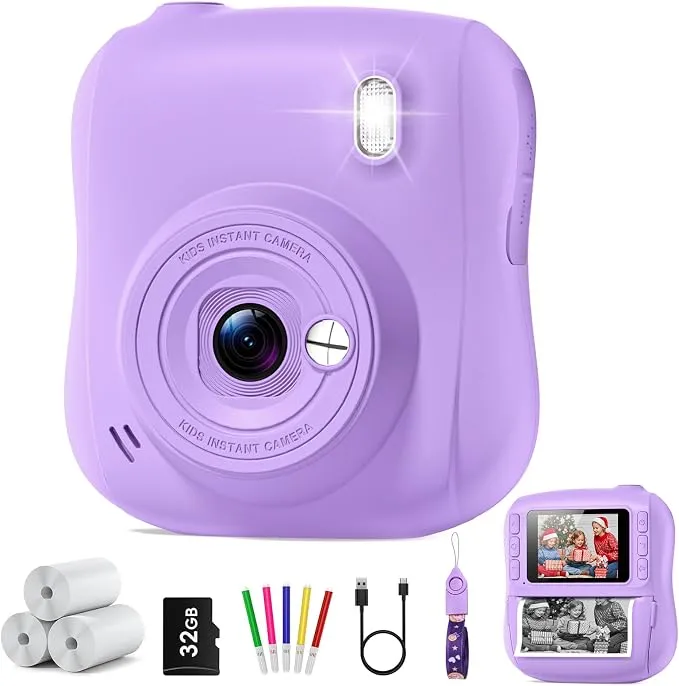 Cámara Instantánea Infantil con Impresión HD 14MP y Tarjeta 32GB