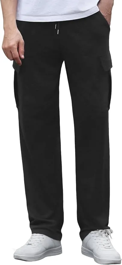 Crewhpo Pantalones Cargo de Chándal para Hombre de Algodón con Cordón y Bolsillos