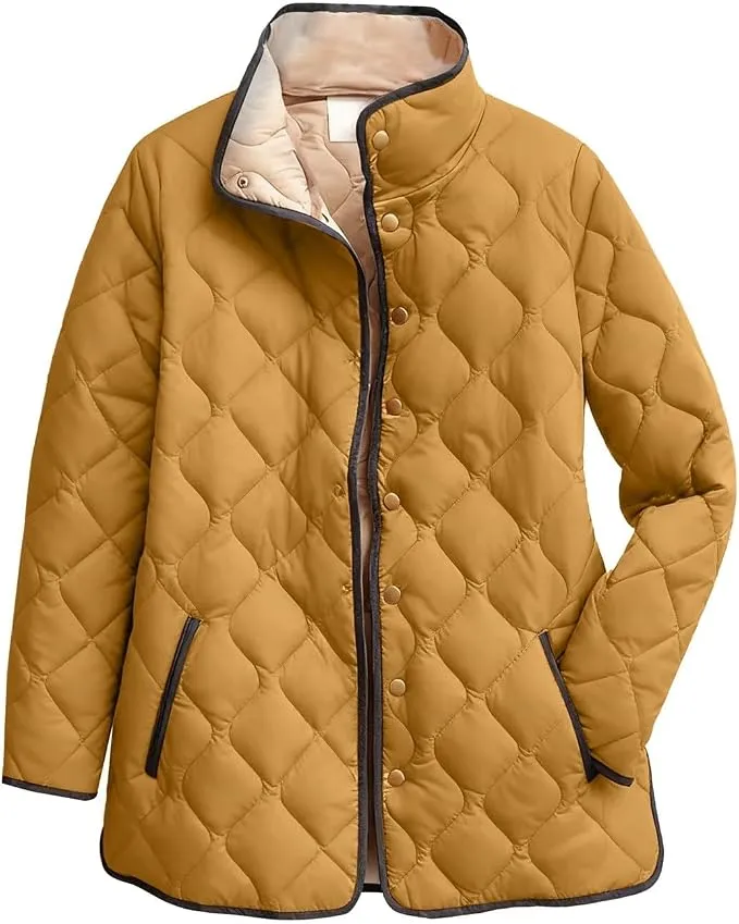 Chaqueta Acolchada de Invierno para Mujer Tallas Grandes con Cuello Volteado